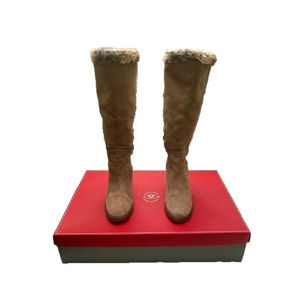 Johnston & Murphy Womens Boots Size 6.5M Taupe Suede Faux Fur Lining Side Zipper